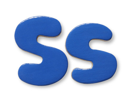 Uppercase and lowercase blue magnetic letter S isolated whiteの写真素材