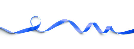 One blue satin ribbon isolated on whiteの写真素材