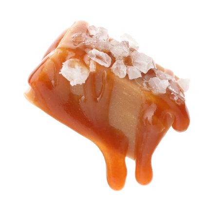 Yummy candy with salted caramel isolated on whiteの写真素材