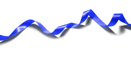 One blue satin ribbon isolated on whiteの写真素材