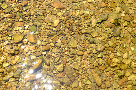 Beautiful mountain river with transparent water as background, top view