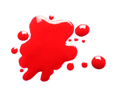 Blot of red printer ink isolated on white, top viewの写真素材