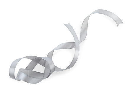 Beautiful gray ribbon isolated on white, top viewの写真素材
