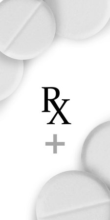 Medical prescription. Abbreviation RX and pills on white backgroundの写真素材