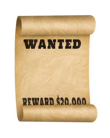 Poster Wanted isolated on white. Space for designの写真素材