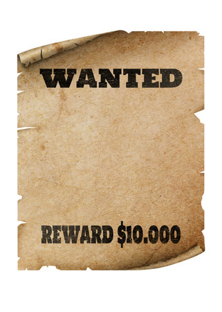 Poster Wanted isolated on white. Space for designの写真素材