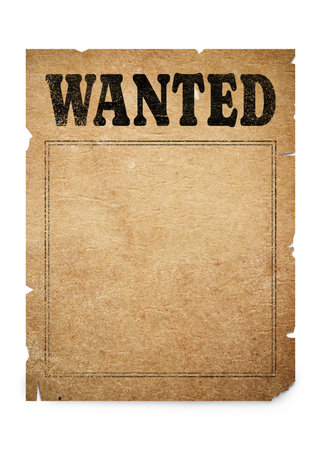 Poster Wanted isolated on white. Space for designの写真素材