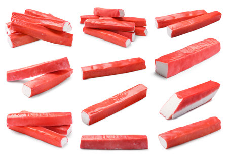 Tasty crab sticks isolated on white, setの写真素材