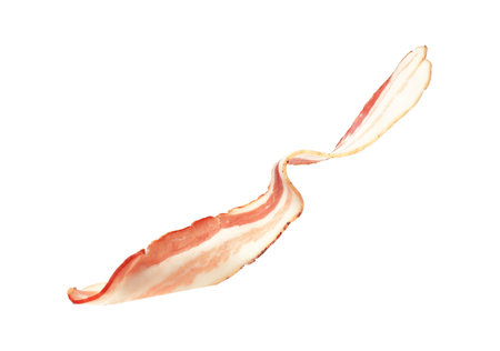 Slice of raw bacon isolated on whiteの写真素材