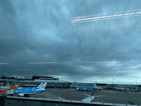 Haarlemmermeer, Netherlands - July 3, 2024: Modern airplanes in Amsterdam Airport Schiphol