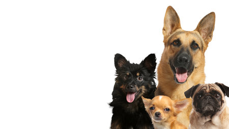Adorable dogs on white background. Banner design with space for text