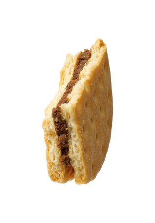 Piece of tasty sandwich cookie isolated on whiteの写真素材