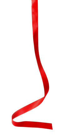 One red silk ribbon isolated on whiteの写真素材