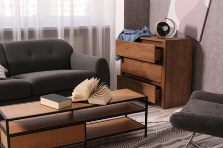 View on messy room interior after robberyの写真素材