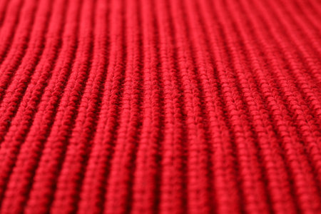 Texture of red knitted fabric as background, closeup