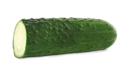 Piece of fresh cucumber isolated on whiteの写真素材