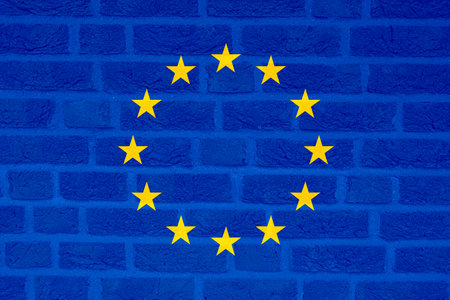 Flag of European Union on brick wallの写真素材