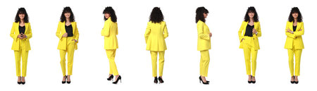 Beautiful businesswoman in suit on white background, collage of portraitsの写真素材