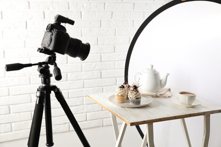 Shooting food in photo studio with professional equipmentの写真素材