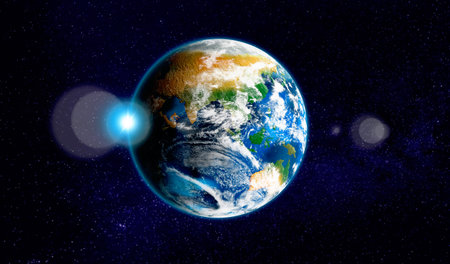 Planet Earth in space, banner design.