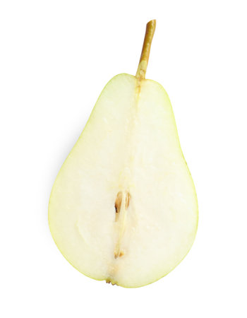 Cut fresh ripe pear isolated on whiteの写真素材