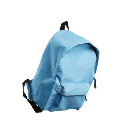 Stylish light blue backpack isolated on whiteの写真素材