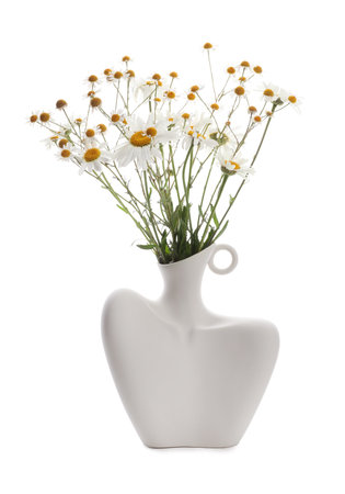 Beautiful wildflowers in vase isolated on whiteの写真素材