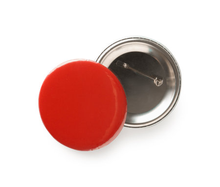 Button badges isolated on white, top view. Mockup for designの写真素材