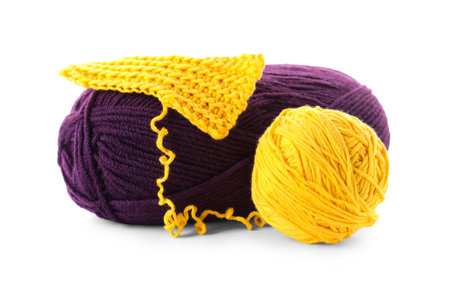 Bright yarns and pattern sample isolated on whiteの写真素材