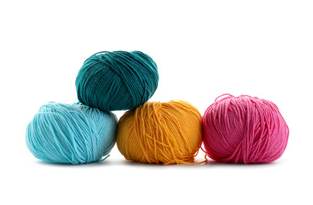 Many different colorful yarns isolated on whiteの写真素材