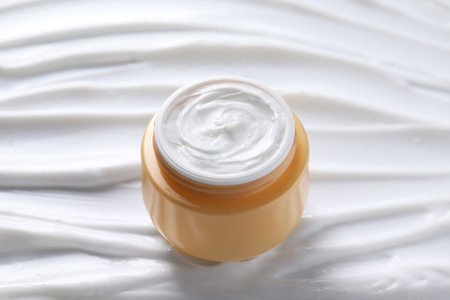 Jar with face cream, closeup. Cosmetic productの写真素材