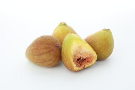 Many fresh ripe figs on white backgroundの写真素材