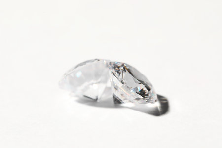 Two beautiful shiny diamonds on white background, closeupの写真素材