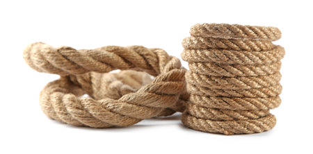 Hemp ropes isolated on white. Organic materialの写真素材