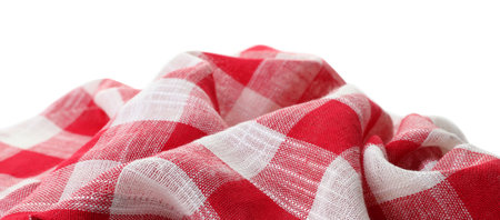 Crumpled tablecloth with checkered pattern isolated on white