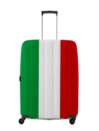 Suitcase painted in national flag of Italy isolated on whiteの写真素材