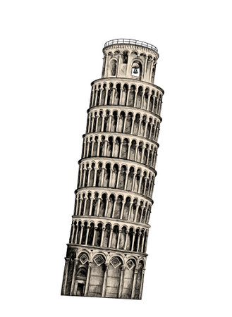 Illustration of Leaning Tower of Pisa on white backgroundの写真素材