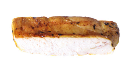 Piece of grilled chicken meat isolated on whiteの写真素材