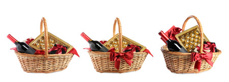 Set of gift baskets isolated on whiteの写真素材