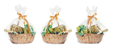 Set of gift baskets isolated on whiteの写真素材