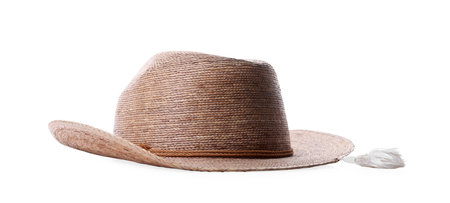 Straw hat isolated on white. Stylish headdressの写真素材