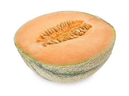Half of fresh Cantaloupe melon isolated on whiteの写真素材