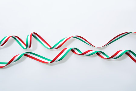 Ribbons in colors of Italian flag isolated on white, top viewの写真素材