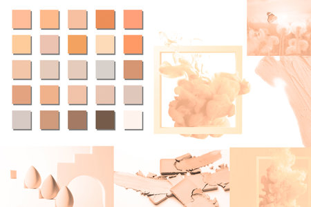 Peach fuzz color themed collage on white backgroundの写真素材