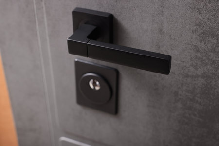 View of door with modern handle, closeupの写真素材