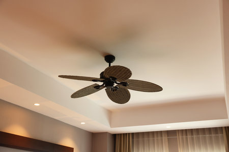 Modern ceiling fan indoors, low angle viewの写真素材