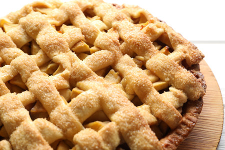 Tasty homemade apple pie on white table, closeupの写真素材