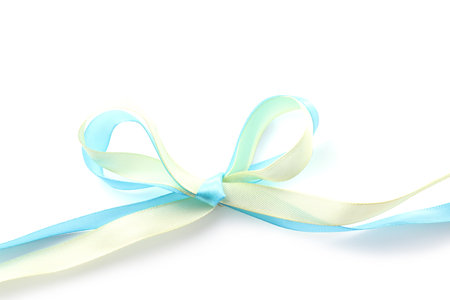 Bow in colors of Ukrainian national flag isolated on white, top viewの写真素材