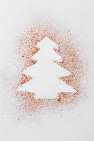 Christmas tree made of powder on white background, top viewの写真素材
