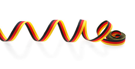 Ribbon in colors of German flag isolated on whiteの写真素材